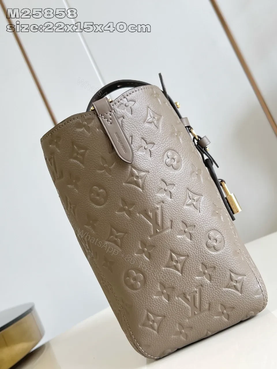View 4 of Taupe Monogram Leather Tote: Structured Luxury Carryall
