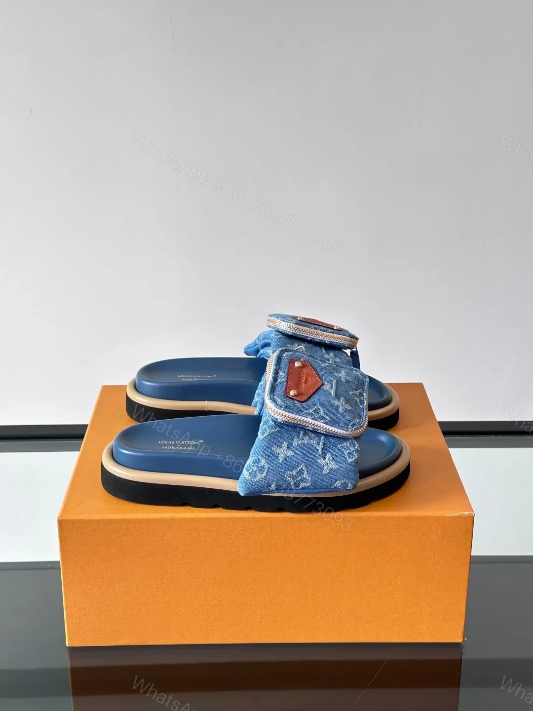 LV Men Blue Denim Slides — view 1