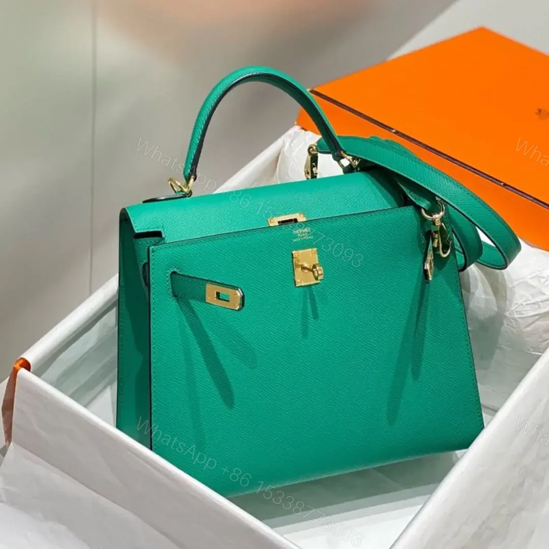 View 9 of Replica Hermes Kelly 25cm Sellier Bag In Vert Jade Epsom Leather