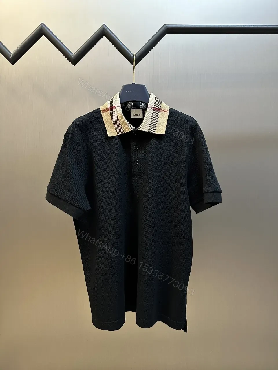 Textured Knit Polo with Plaid Collar, All-Season Luxury polo — view 1