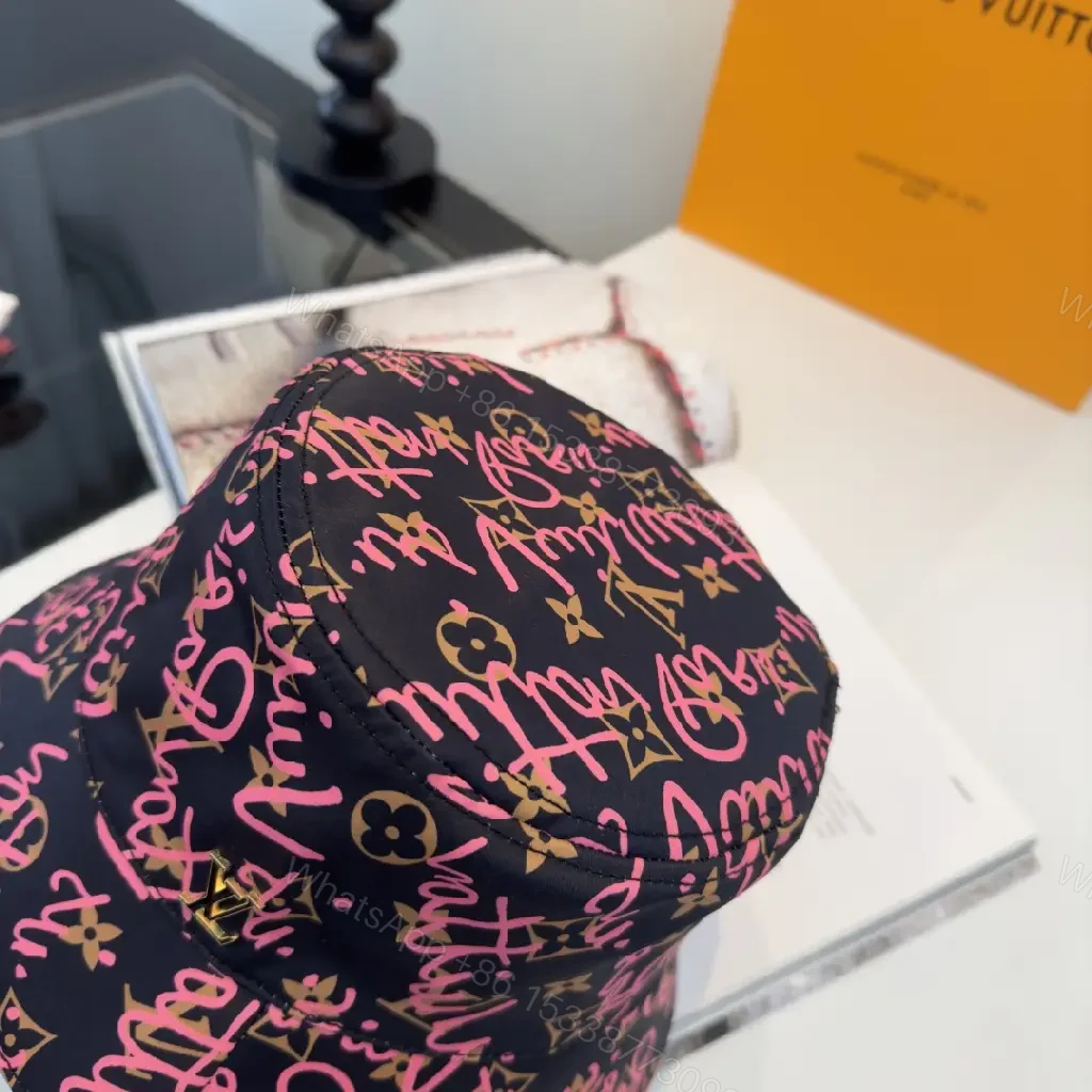 View 8 of Black Canvas Hat with Pink Graffiti Script LV Logos