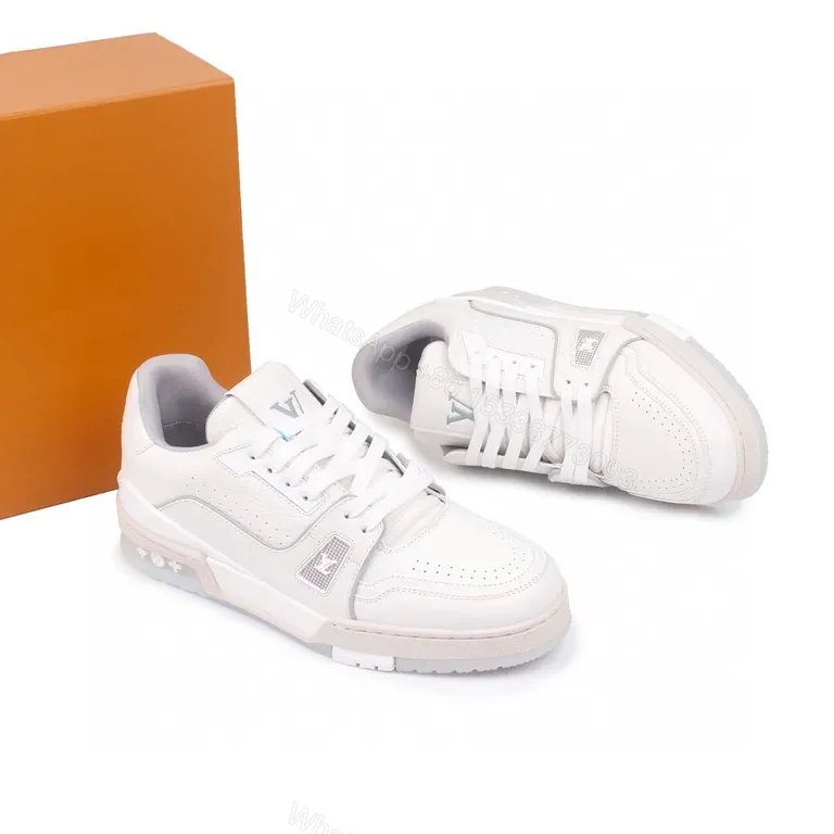 View 4 of Minimalist White Luxury Sneakers - Premium Leather, Subtle LV Details, All-Day Comfort