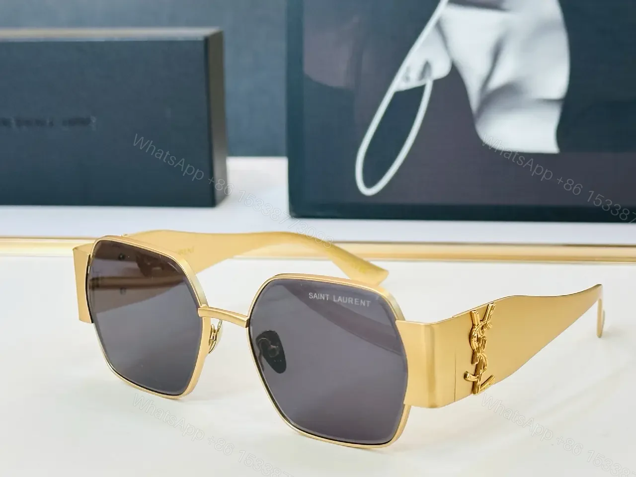 View 5 of Gold-Tone Metal Sunglasses: Bold Luxe Square Frames