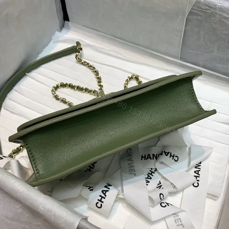 View 8 of Soft Green Quilted Shoulder Bag with Gold Chain