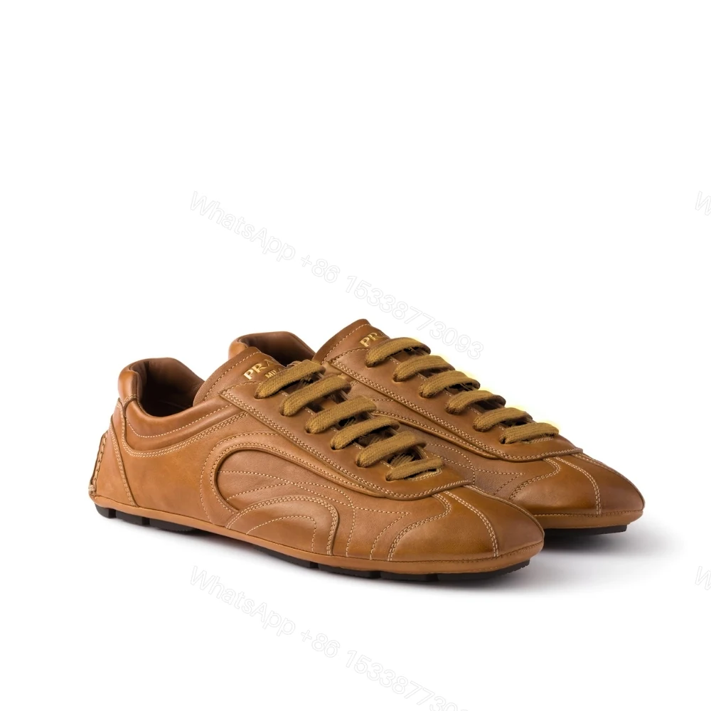 Prada Montecarlo Re Edition 2005 Antiqued Nappa Leather Sneakers Caramel — view 1