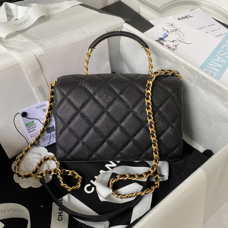 View 9 of Quilted Caviar Leather Bag: Gold Chain, Chanel-esque Luxury