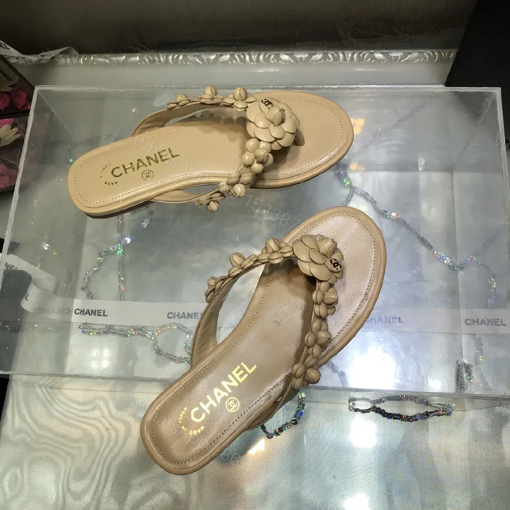 View 4 of Beige Floral-Accent Sandals: Luxe Comfort Slip-On