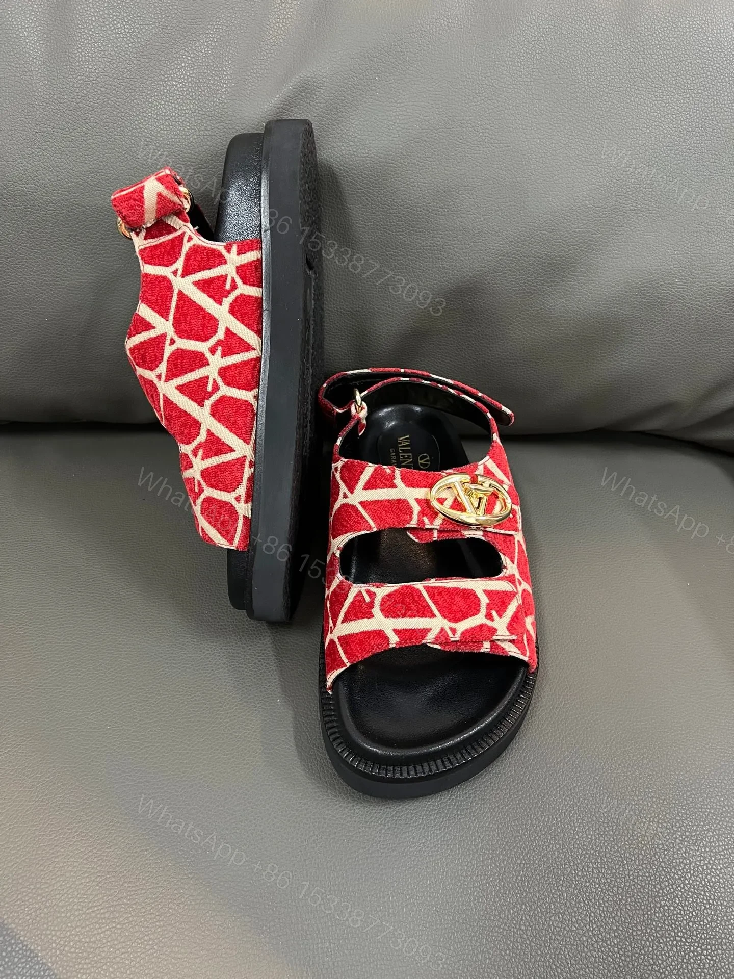 View 4 of Valentino Women Red Patterned Fabric Sandals