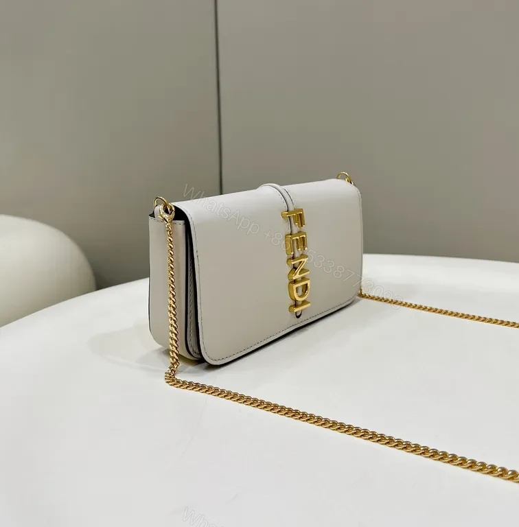 View 4 of Chic White Leather Set: Gold Chain, Designer-Inspired Bag