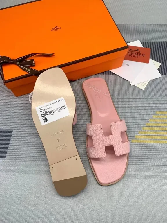 View 2 of Soft Pink Hermes Oran Slides: All-Day Comfort Sandals