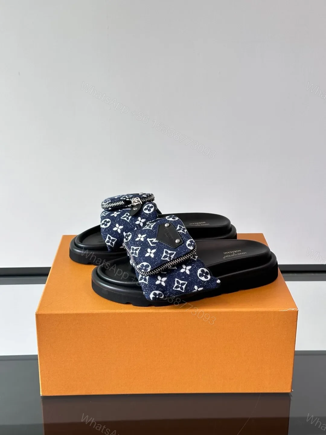 View 3 of LV Men Navy Fabric Slides