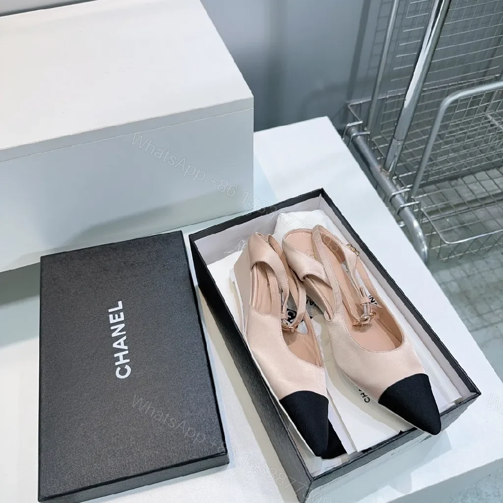 View 8 of Nude Leather Slingback Pumps with Black Cap Toe