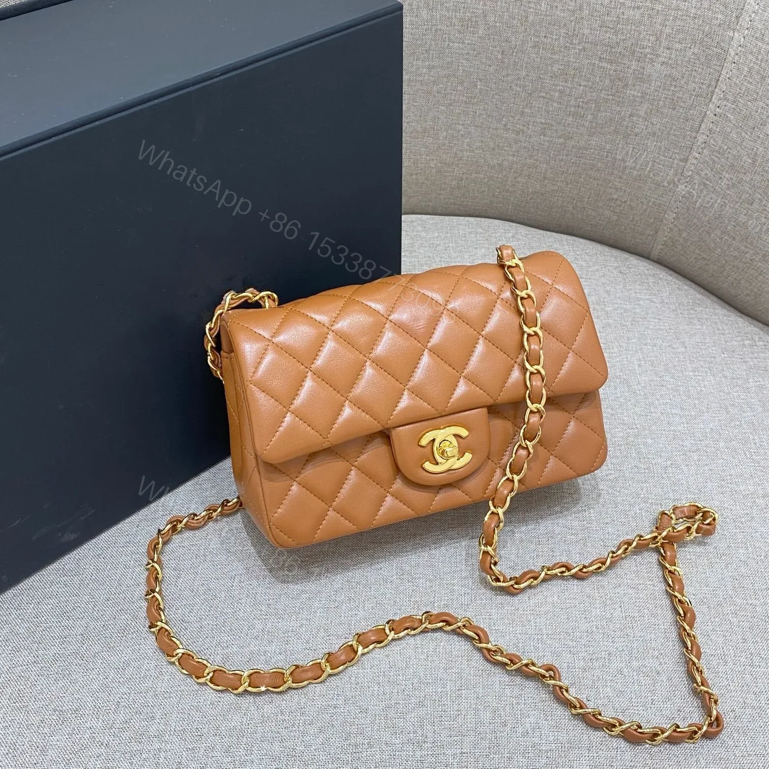 CHANEL FLAP BAG 20CM CARAMEL LAMBSKIN GOLD HARDWARE — view 1