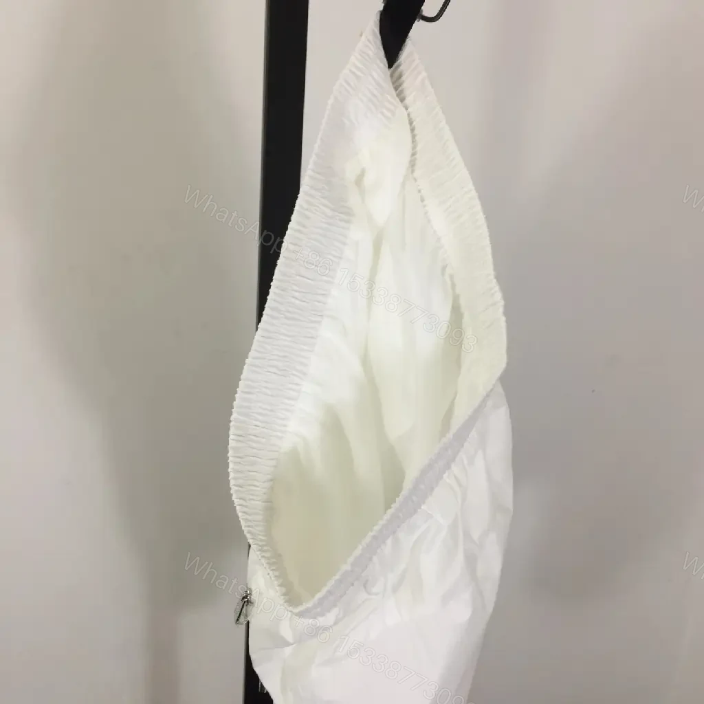 View 8 of White Linen Cargo Shorts, Drawstring, Zipper Pockets, Prada Style