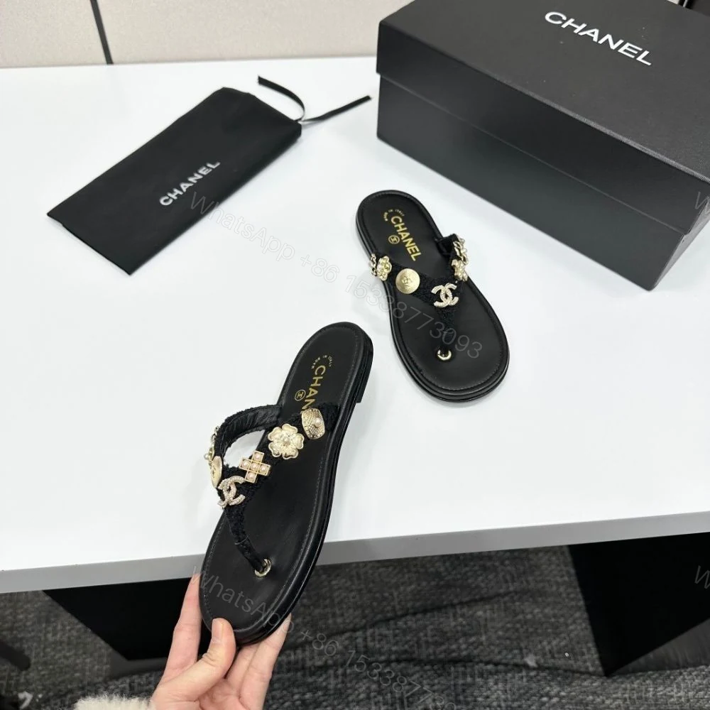 View 8 of Chanel Thong Jewel Embellished Black