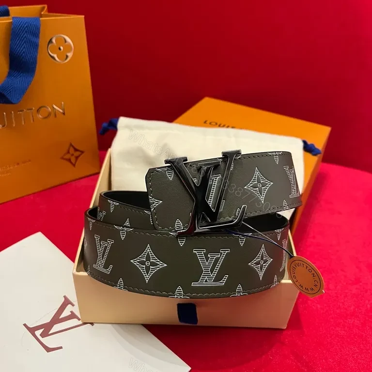 View 6 of Bold Monogram Belt: LV-Inspired Luxure Texture Belt