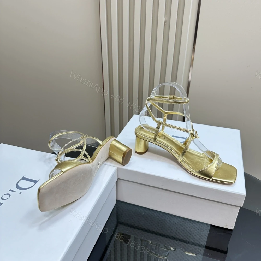 View 6 of 高仿Dior*Cest系列KCU057金屬配飾露趾低跟涼鞋金色4CM免檢版