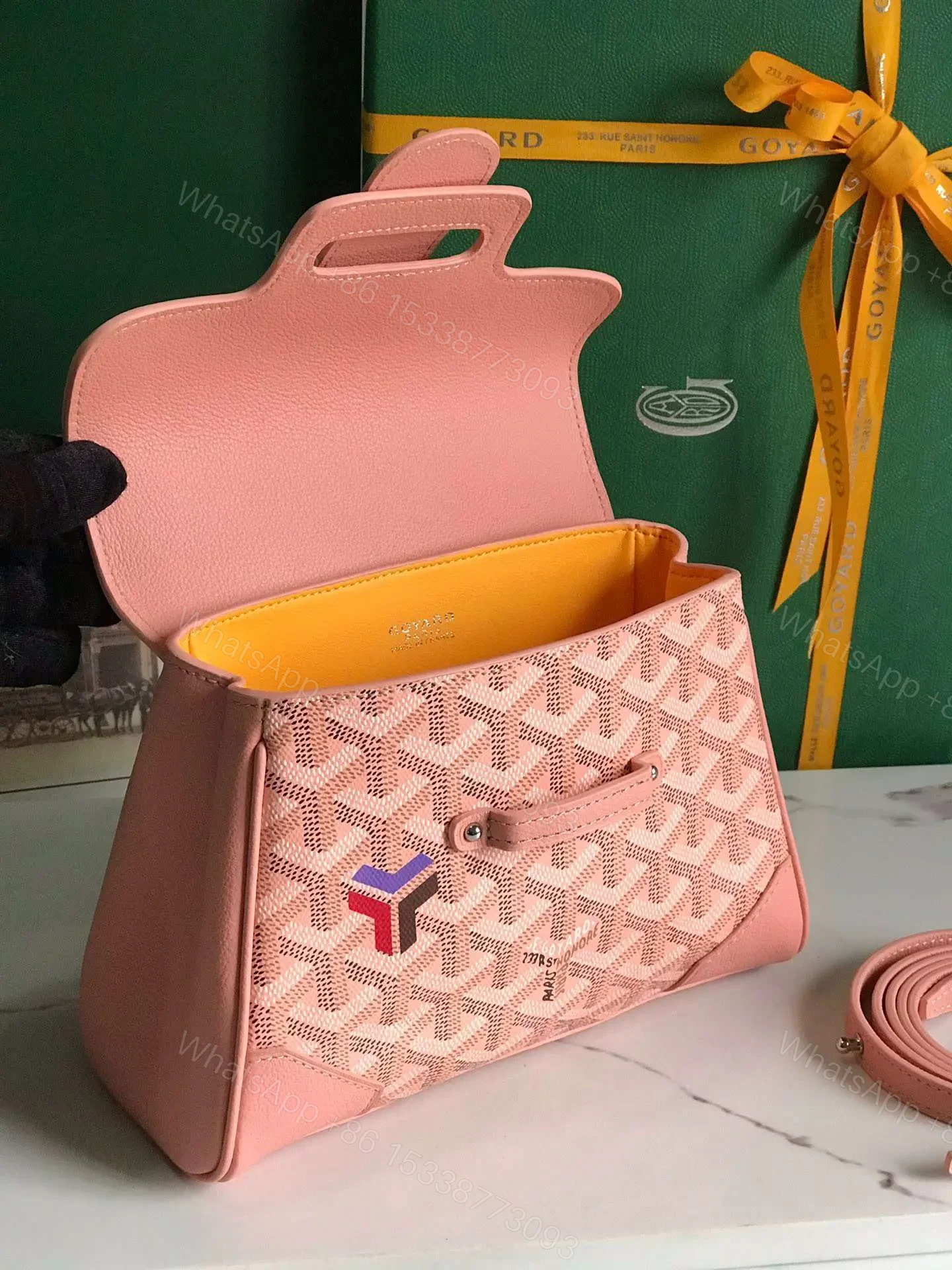 View 2 of Goyard Saigon Handbag Pink Women’s Wooden Handle 20x15cm
