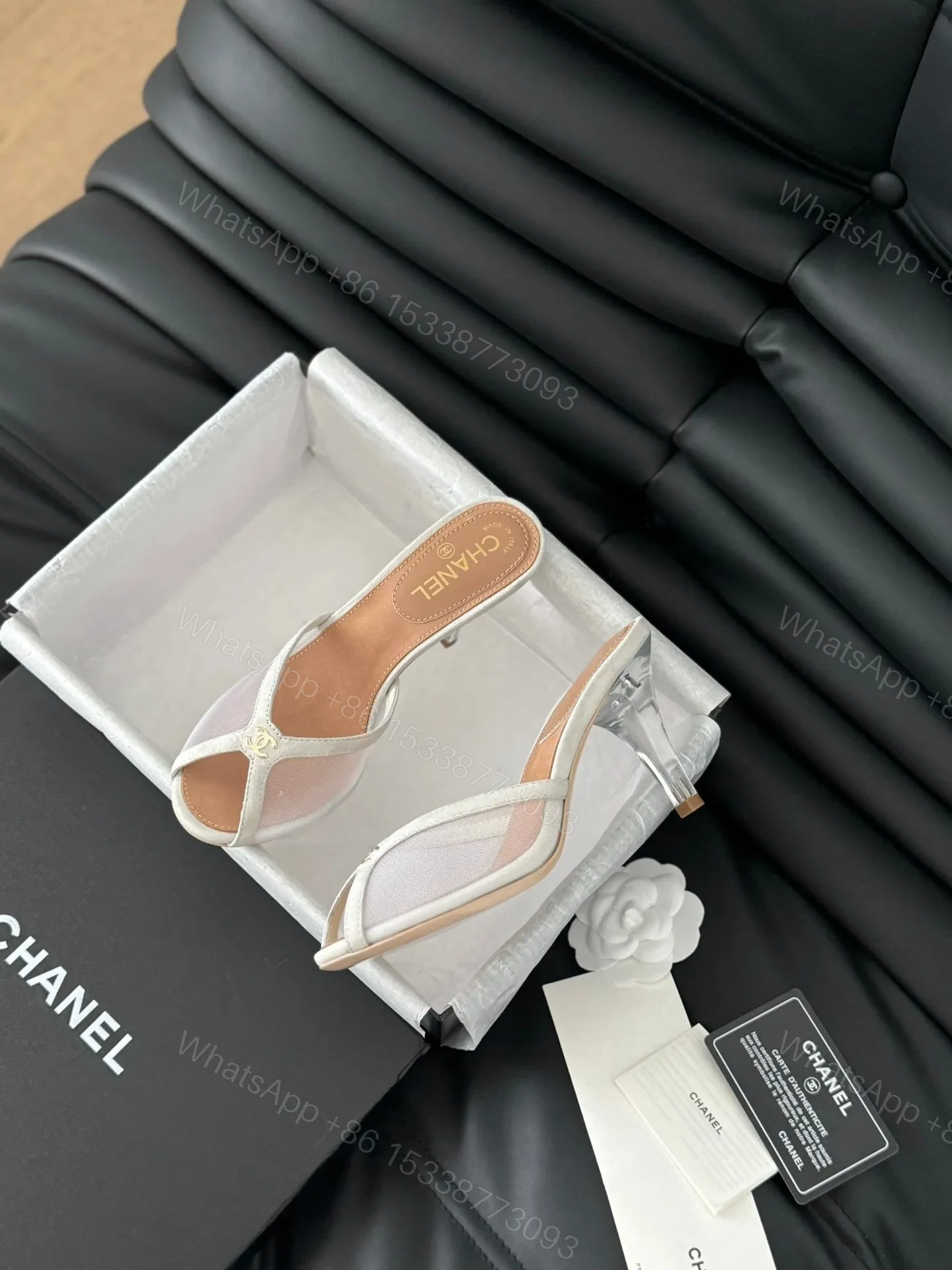 View 5 of Chanel Women Beige Mesh And Leather Mules