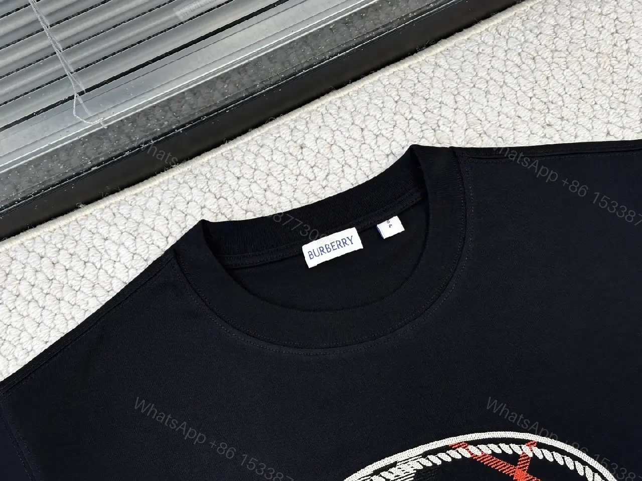 View 10 of Black Cotton Tee Oval Burberry Graphic Tee, Embroidered Look Badge
