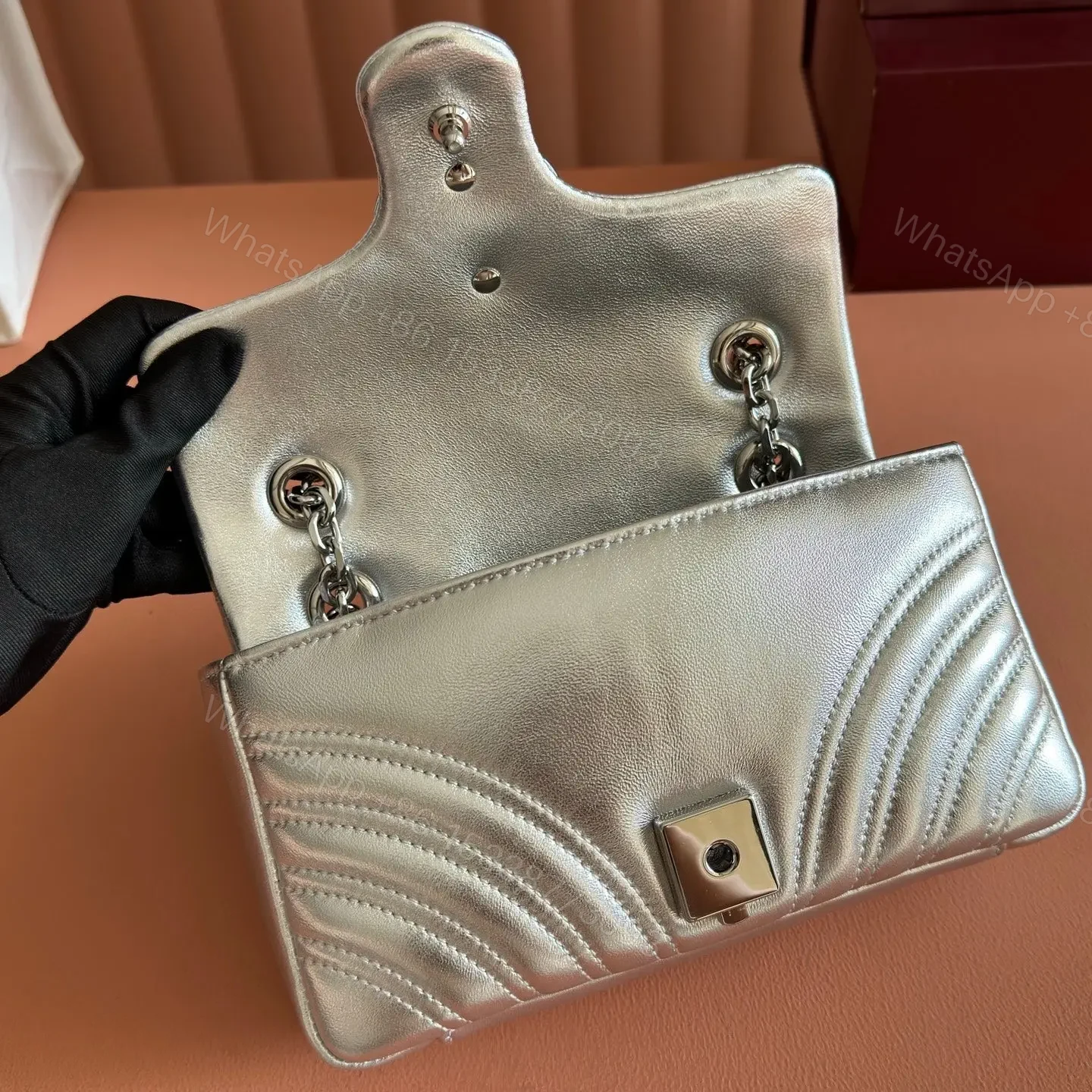 View 6 of GUCCI GG MARMONT BAG 22 IN SILVER LAMBSKIN