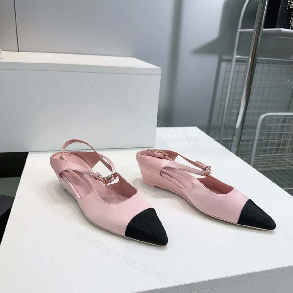 View 7 of Pink Leather Slingbacks with Black Cap Toe - Luxury Everyday Style