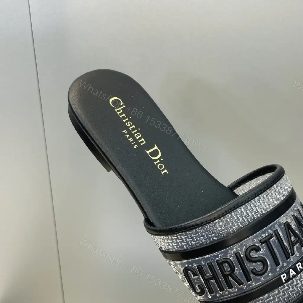 View 7 of Bold Black Synthetic Slide + Braided Strap Luxe + DIOR-inspired Comfort Slides
