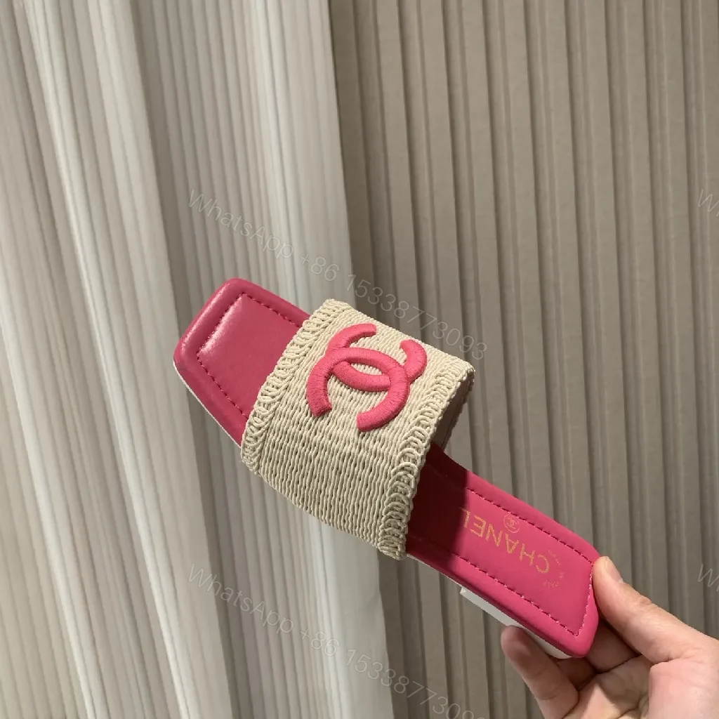 View 4 of Patterned Texture Slip-Ons: Bold Pink Footbed, Woven Strap Slides