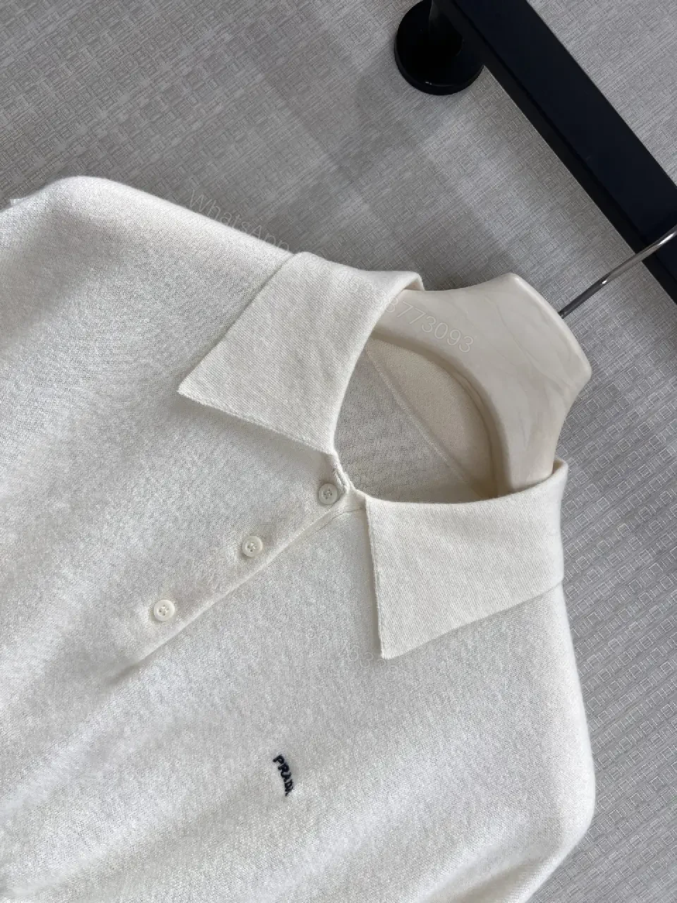View 8 of Off-White: White Cropped Polo Knit Top with Button Placket
