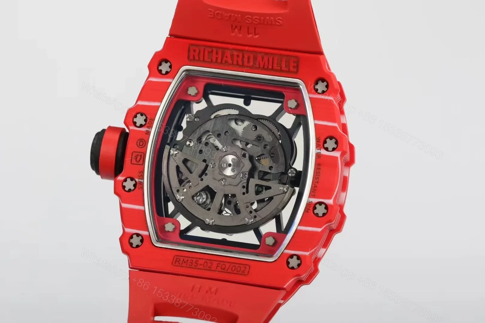 View 7 of Richard Mille RM35-02 Automatic Skeleton Watch Red Carbon Fiber Case Red Strap RMAL1 Movement White Gemstone Shock Absorber Premium Edition RM-RM35-02-RED-RED-SKL