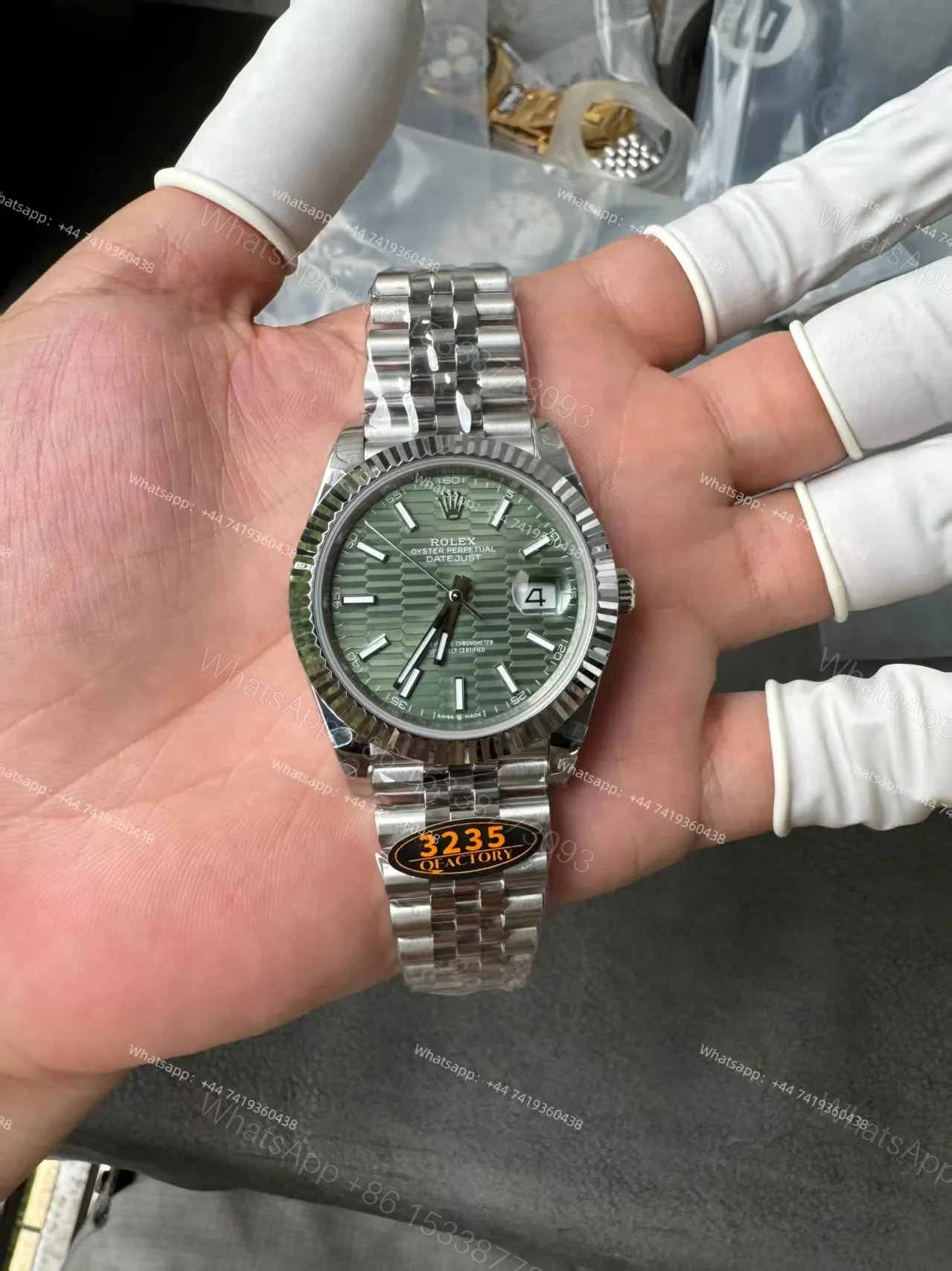 View 2 of Rolex Datejust M126334-0030 Water Ripple Green Dial 1:1 Replica Jubilee 41MM 3235 Movement Super Clone Watch