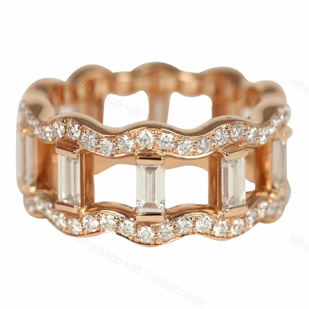 18k Rose Gold Hermes Reseau Lumiere Ring Diamonds — view 1
