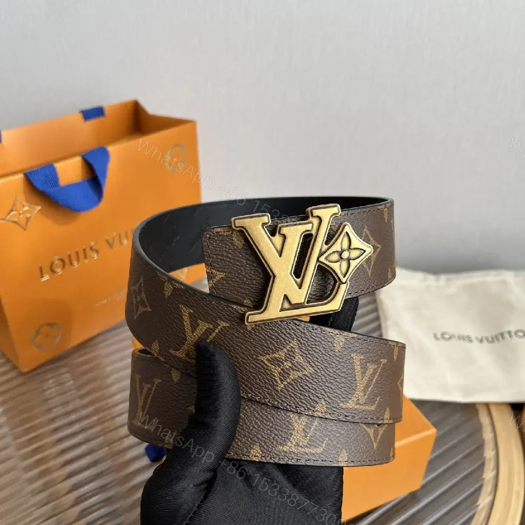 View 8 of Brown Canvas LV Monogram Belt with Oversized Buckle Belt