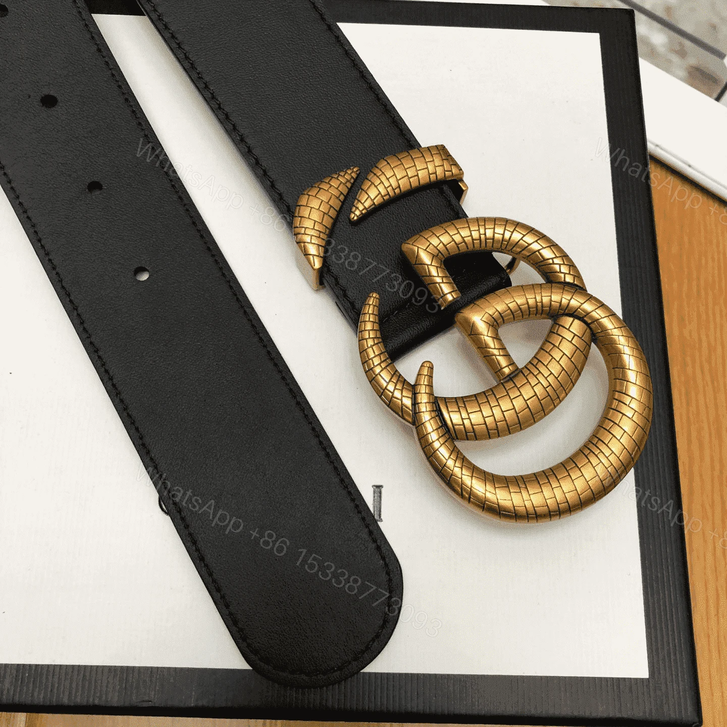 View 7 of GUCCI LEATHER BELT WITH DOUBLE G BUCKLE – B11