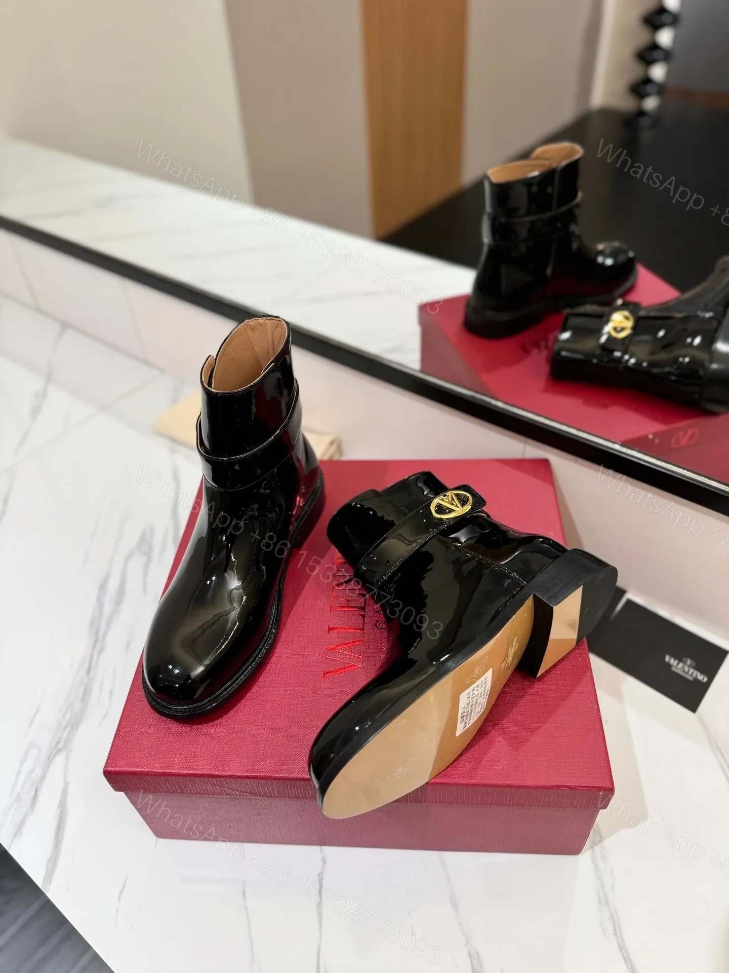 View 2 of Valentino Women Black Patent Leather Ankle Boots