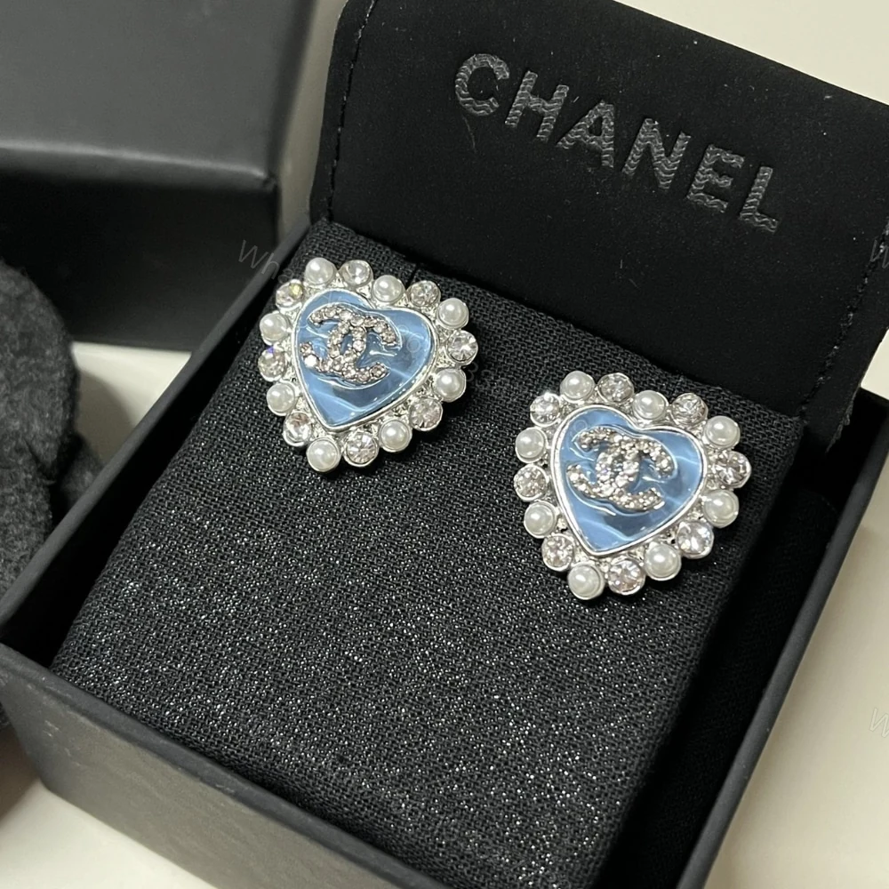 View 2 of CHANEL HEART MOTIF AND CRYSTAL EARRINGS IN BLUE