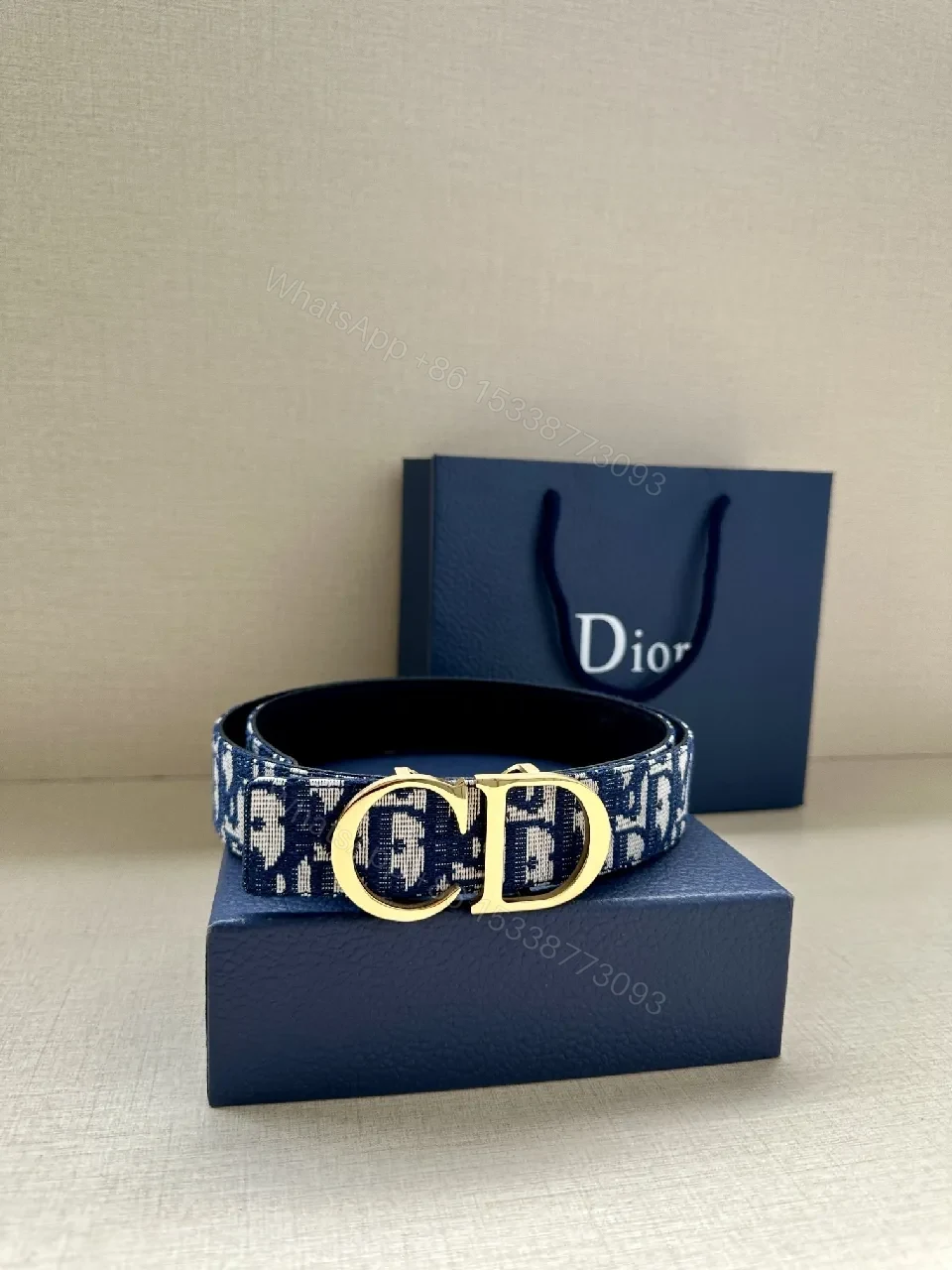 View 8 of Patterned Denim-Inspired Belt with Signature Double-Grommet Buckle