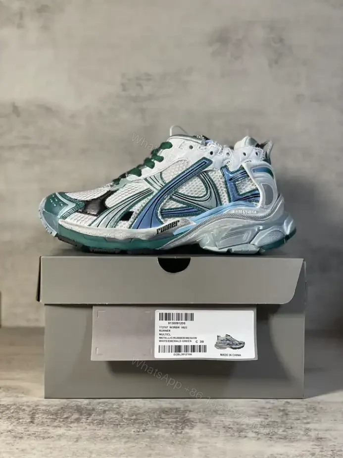 View 6 of BALENCIAGA RUNNER SNEAKER IN WHITE, GREEN AND BLUE MESH AND NYLON – BB268