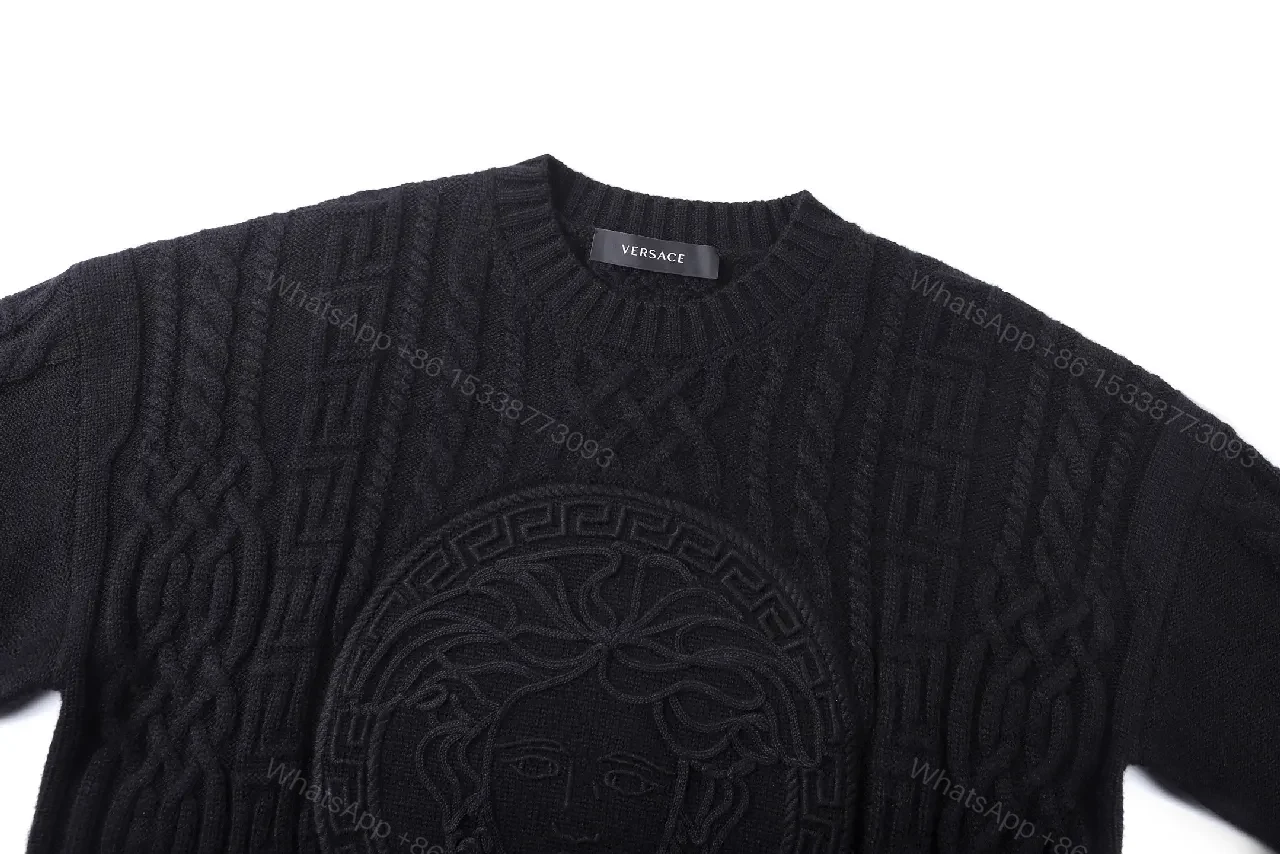 View 3 of Black + Knit + Modern + Medusa texture + Crewneck Sweater