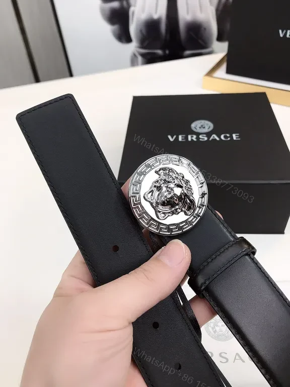 View 3 of Versace Black Leather Belt: Bold Medusa Buckle, Modern Luxury