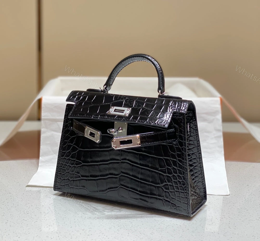 View 2 of HERMES MINI KELLY IN BLACK CROCODILE SKIN SILVER HARDWARE