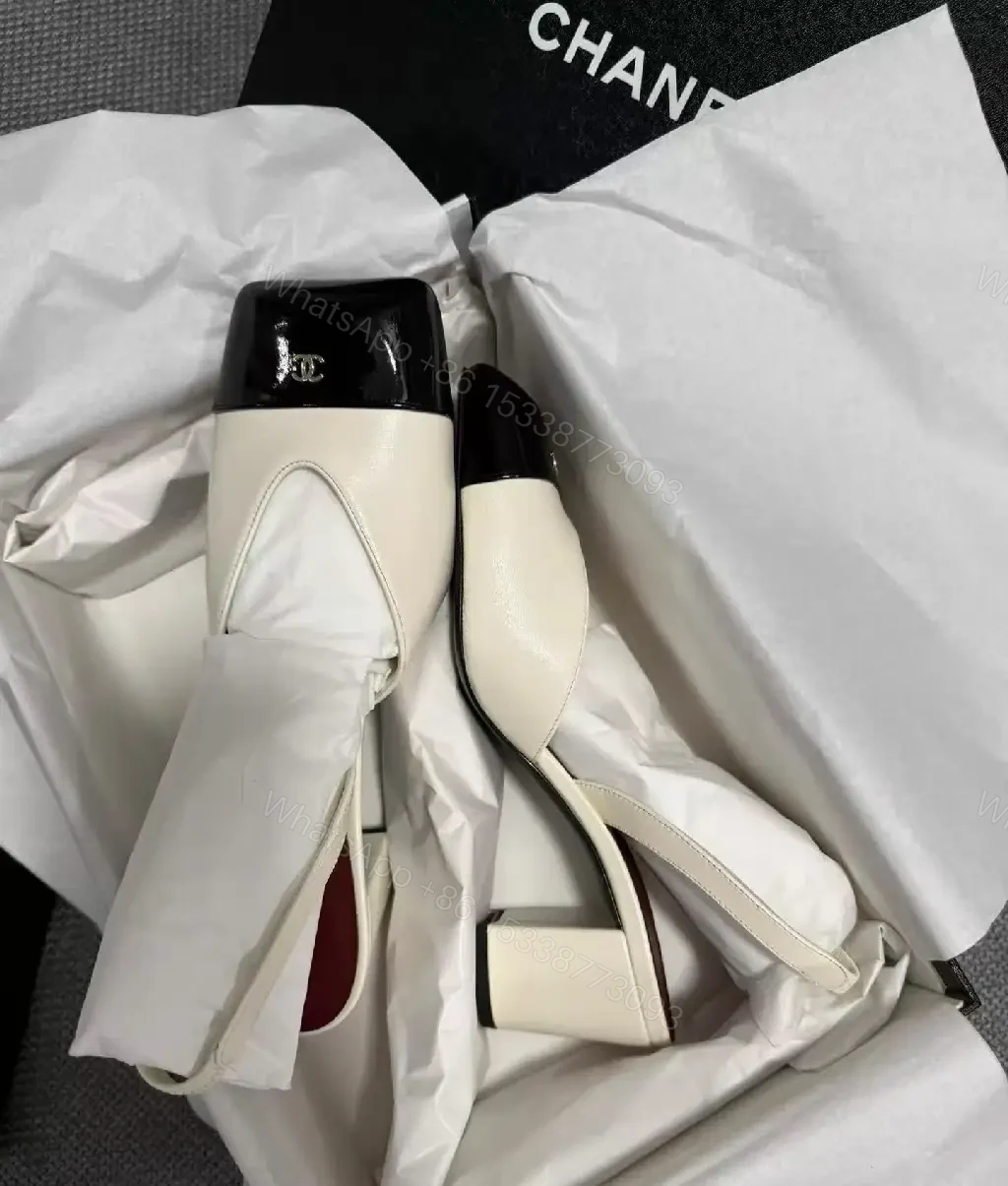 View 6 of Ivory & Black Cap-Toe Slingback Pump, Modern Block Heel