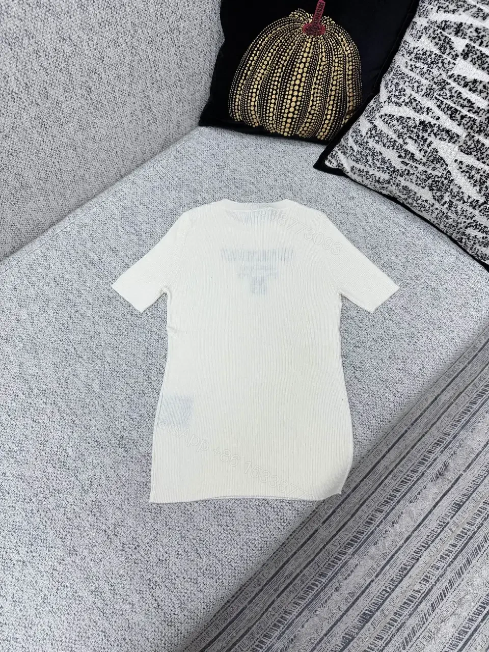 View 7 of Minimalist Ivory Knit Tee with Prominent Branding
