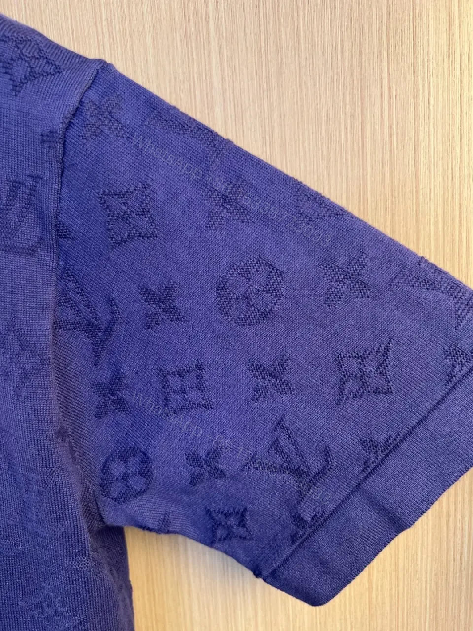 View 5 of Royal Blue Knit T-Shirt with Tonal LV Pattern, Crew Neck