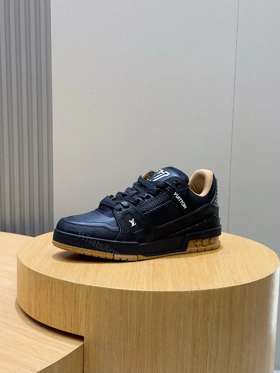 View 9 of Black Leather-Luxe Trainers with LV Detailing, Everyday Edge