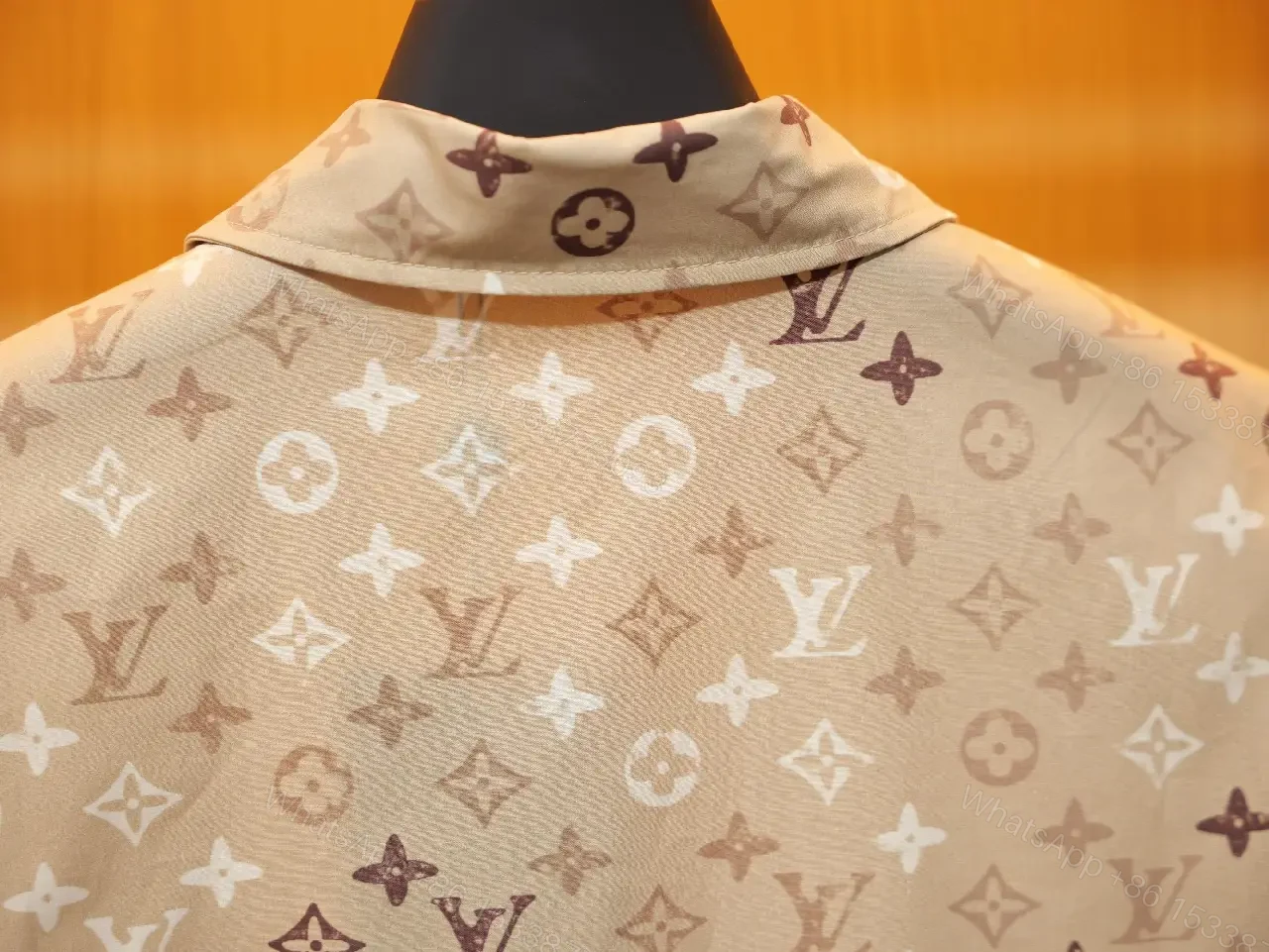View 5 of Light Beige LV Monogram Short-Sleeve Shirt with Button Placket