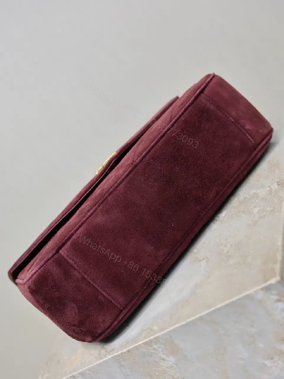 View 2 of Rich Velvet Quilted Shoulder Bag with Gold Hardware