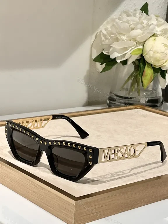 View 9 of Bold Red Frame Sunglasses with Gold Logo Temples, Versace Style