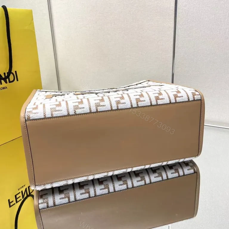 View 4 of Structured Leather Beige Fendi Monogram Bag with Gold Hardware