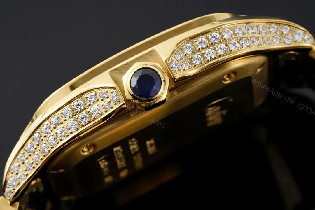 View 3 of JF Factory Cartier Santos de Cartier Women’s Watch – Stainless Steel and Gold with White Dial, Blue Hands, and Brown Leather Strap